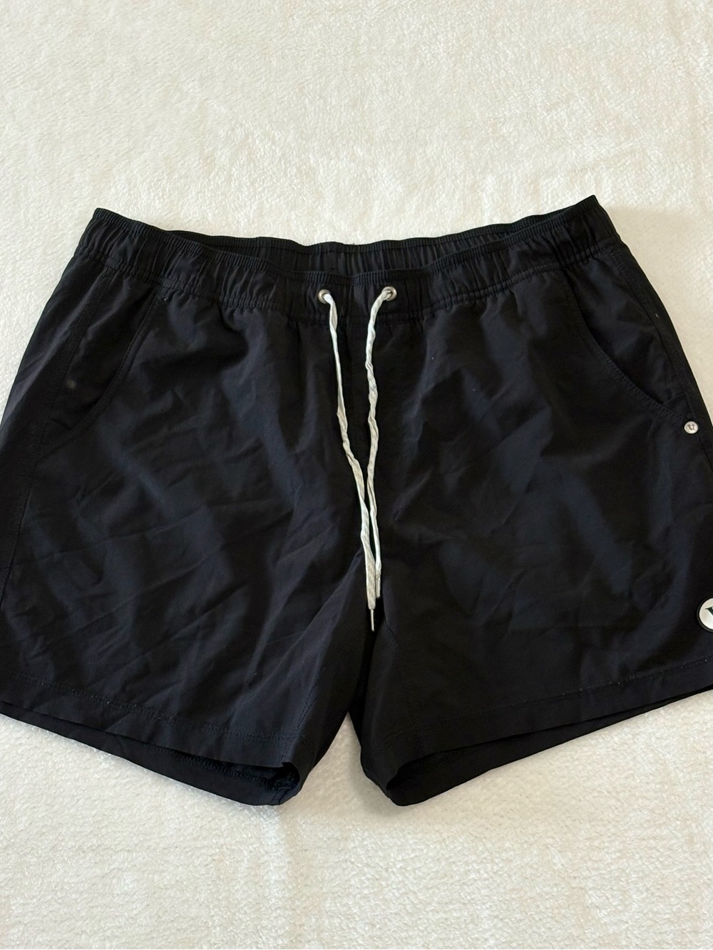 Vuori Black Athletic Drawstring Shorts with White Cord